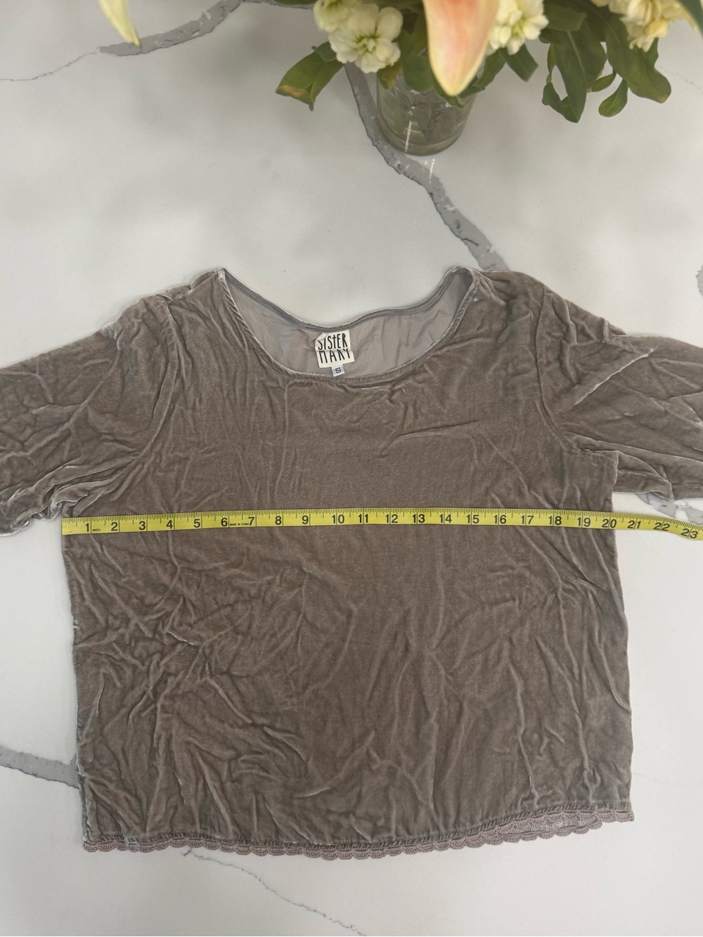 Sister Mary Boutique Brand Velvet 3/4 Length Sleeve Scoop Neck Top - Picture 6 of 6